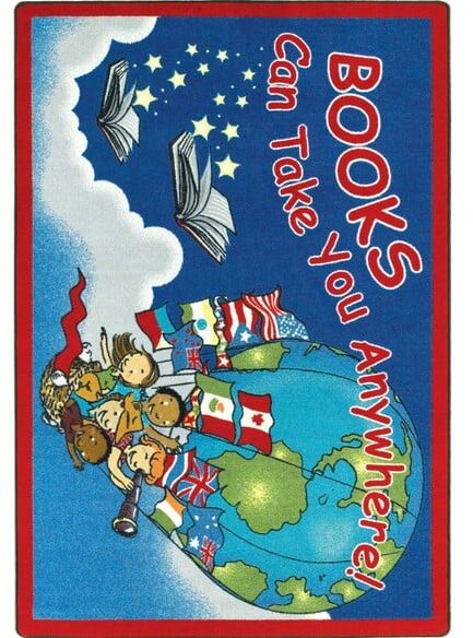 Joy Carpets Kid Essentials Books Can Take You Anywhere Sky Blue