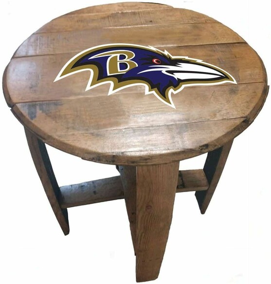 NFL BALTIMORE RAVENS OAK BARREL TABLE 629-1025