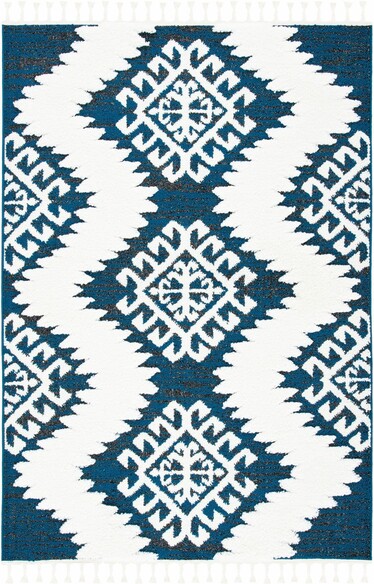 Safavieh Moroccan Tassel Shag MTS652N Navy and Ivory