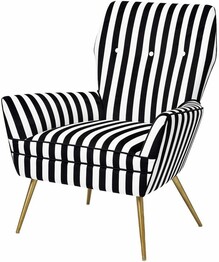 Pasargad Home Verona Modern Black & White Stripped Velvet Accent Chair Gold Leg