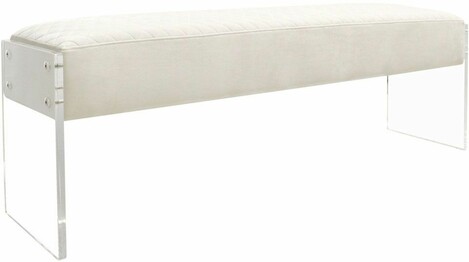 Pasargad Home Tribecca Acrylic & Velvet Bench Ivory
