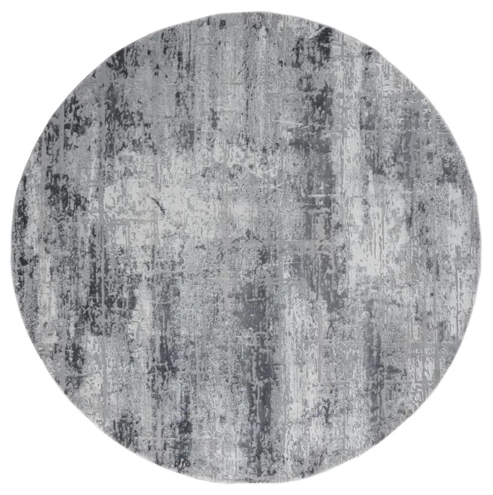 Cascades Mazama Grey Abstract Round Rug 7'10