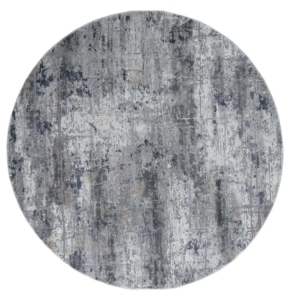 Cascades Mazama Blue Abstract Round Rug 7'10