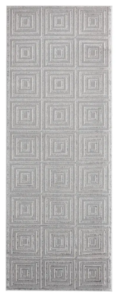 Cascades Tehama Silver Geometric Runner Rug 2'7