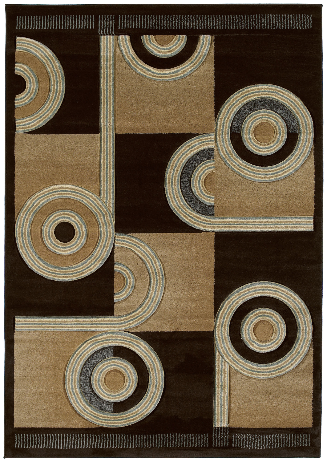 Contours Spiral Canvas Brown Accent Rug 1'10