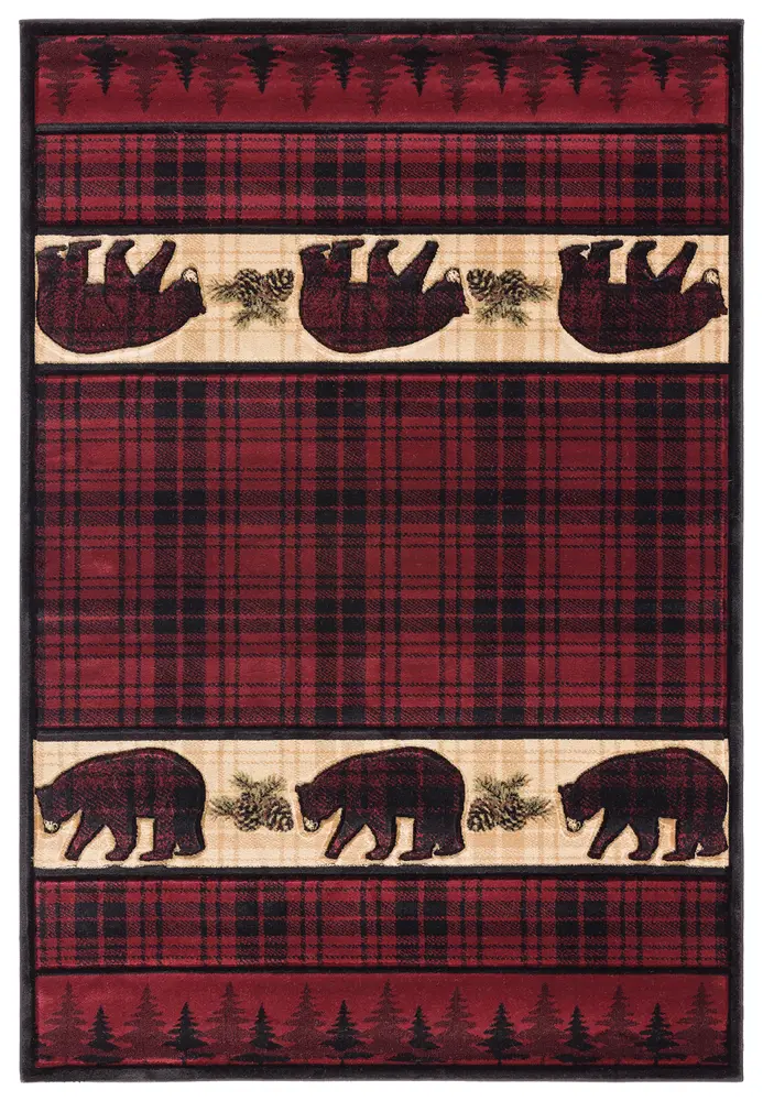 United Weavers Cottage Bear Stone Burgundy Area Rug 5'3