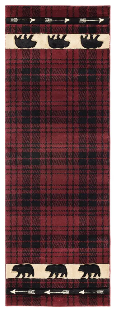 United Weavers Cottage Tartan Bear Burgundy Runner Rug 2'7