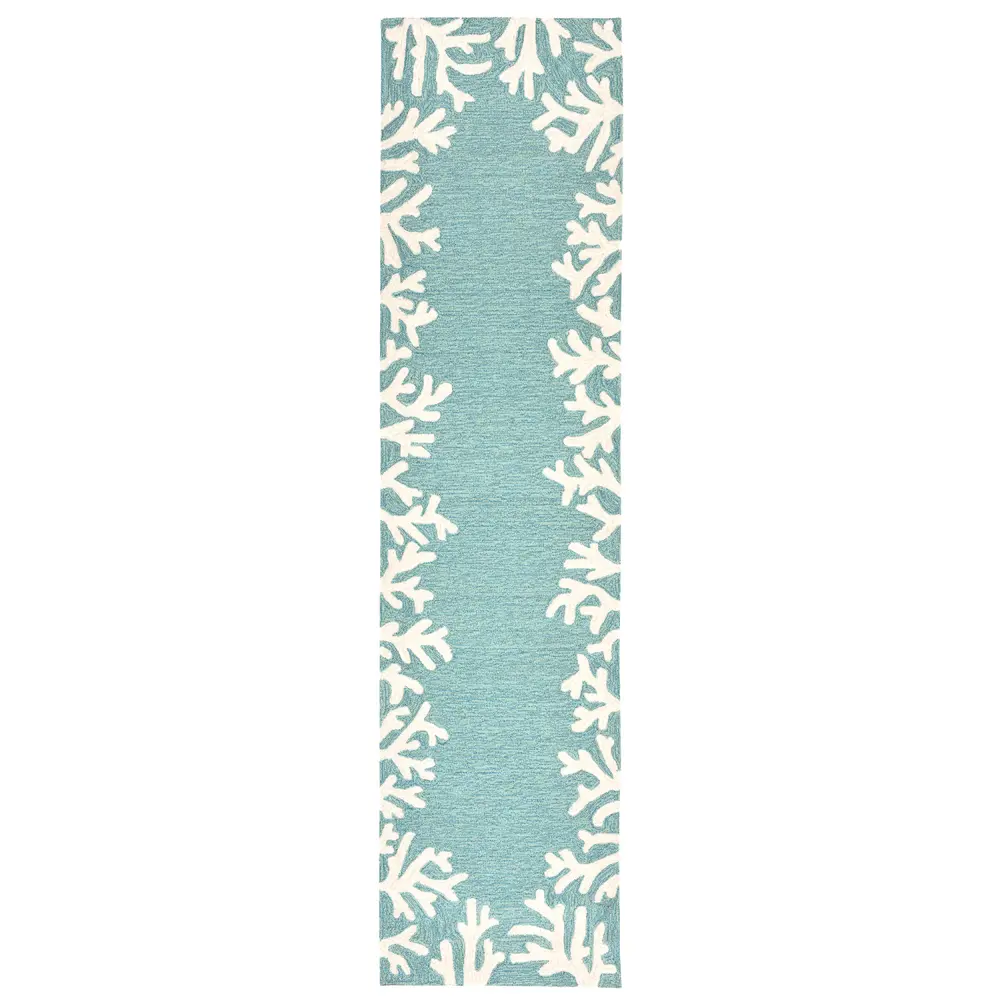 Liora Manne Capri Coral Border Indoor/Outdoor Area Rug Aqua 2' x 8'