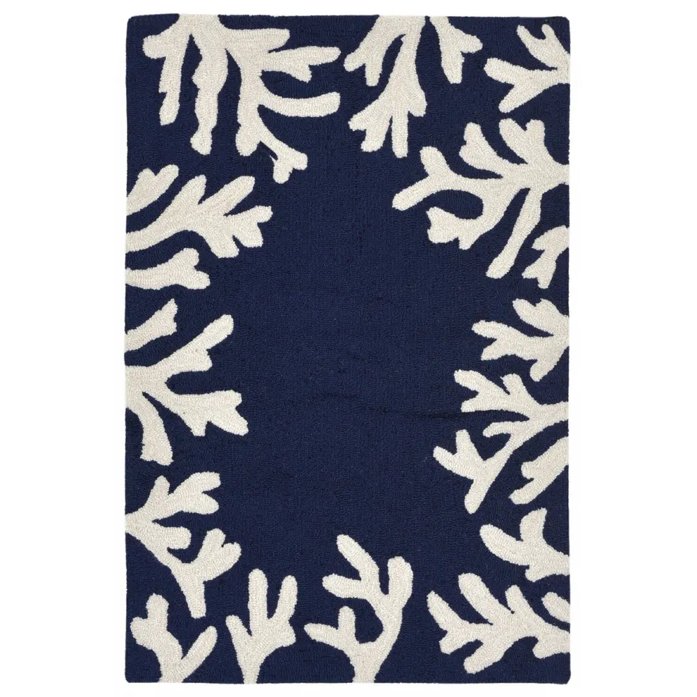 Liora Manne Capri Coral Border Indoor/Outdoor Area Rug Navy 2' x 3'