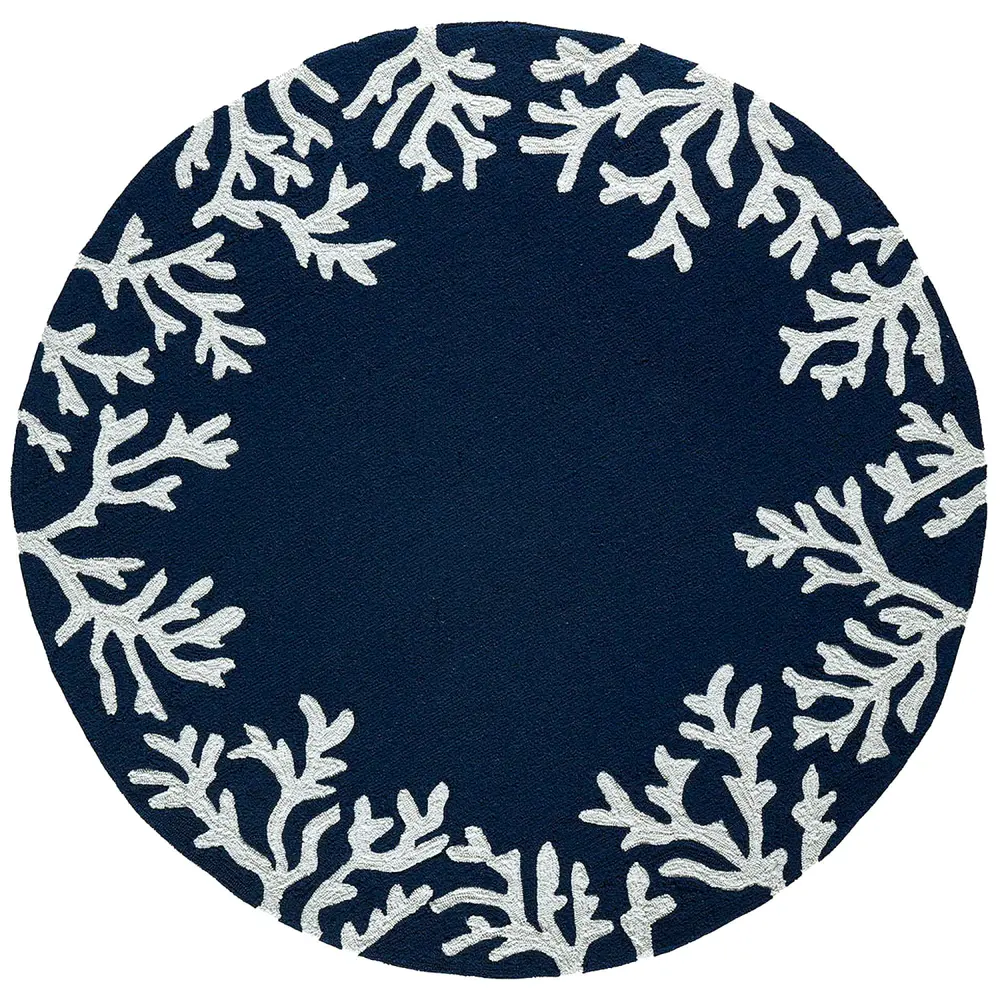 Liora Manne Capri Coral Border Indoor/Outdoor Area Rug Navy 5' Round