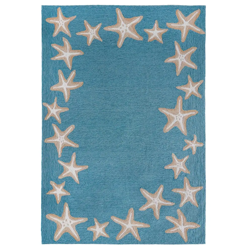 Liora Manne Capri Starfish Border Indoor/Outdoor Area Rug Aqua 7'6