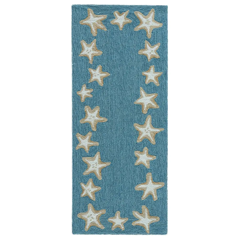 Liora Manne Capri Starfish Border Indoor/Outdoor Area Rug Aqua 2' x 5'