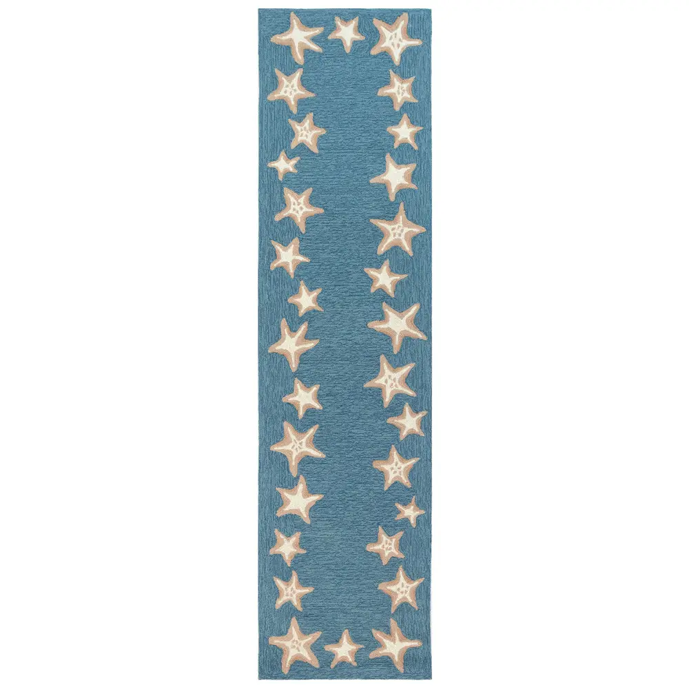 Liora Manne Capri Starfish Border Indoor/Outdoor Area Rug Aqua 2' x 8'