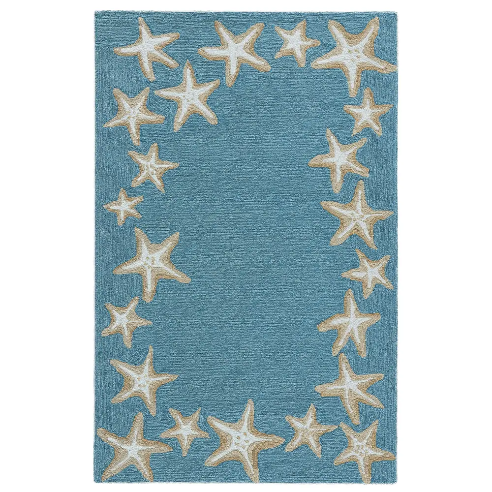 Liora Manne Capri Starfish Border Indoor/Outdoor Area Rug Aqua 3'6