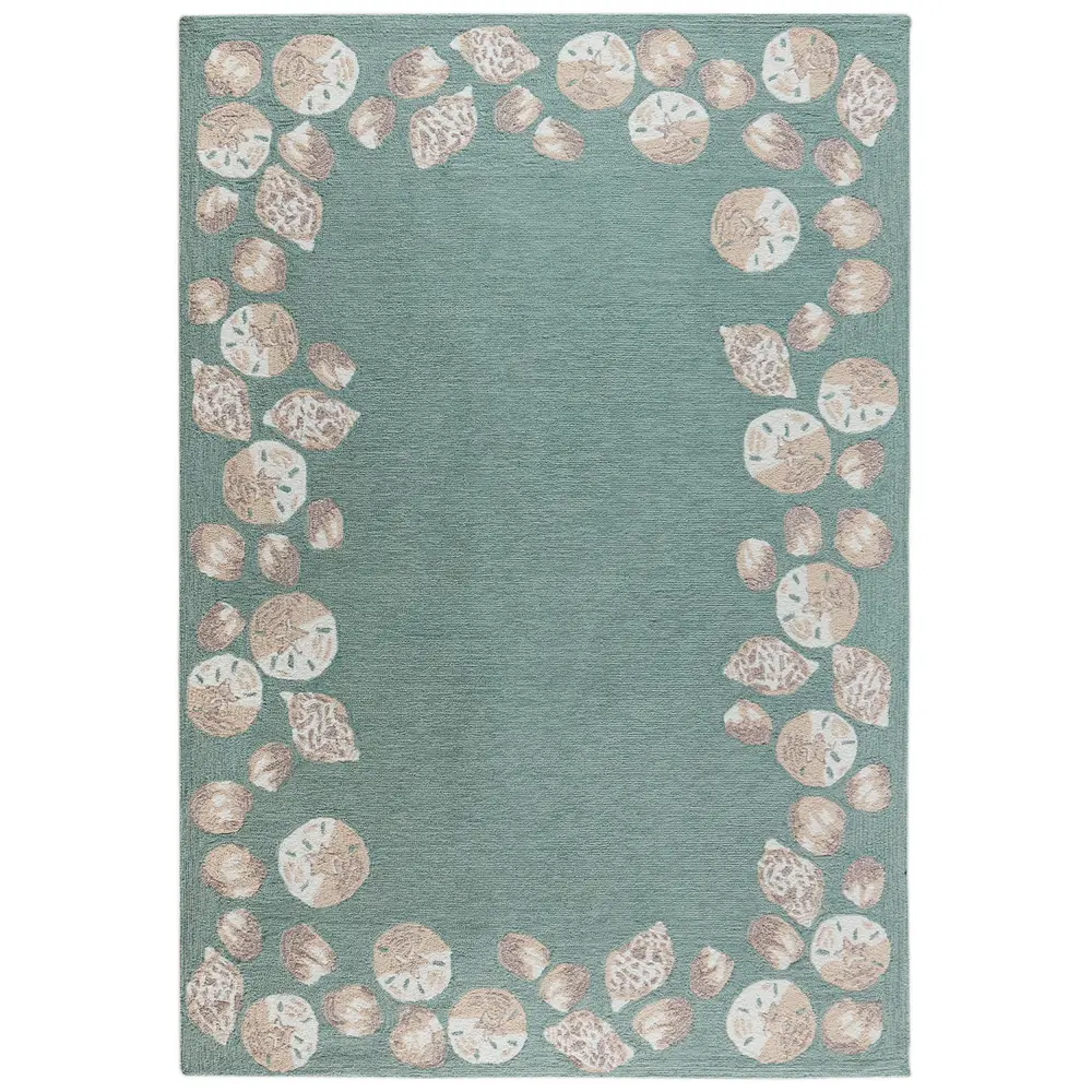 Liora Manne Capri Seashell Border Indoor/Outdoor Area Rug Aqua 5' x 7'6