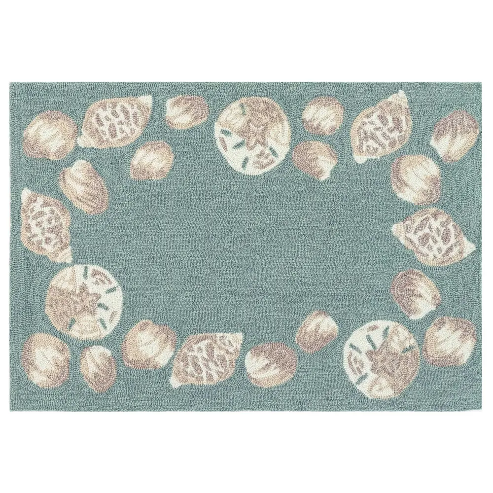 Liora Manne Capri Seashell Border Indoor/Outdoor Area Rug Aqua 2' x 3'
