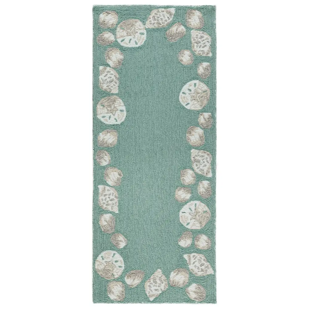 Liora Manne Capri Seashell Border Indoor/Outdoor Area Rug Aqua 2' x 5'