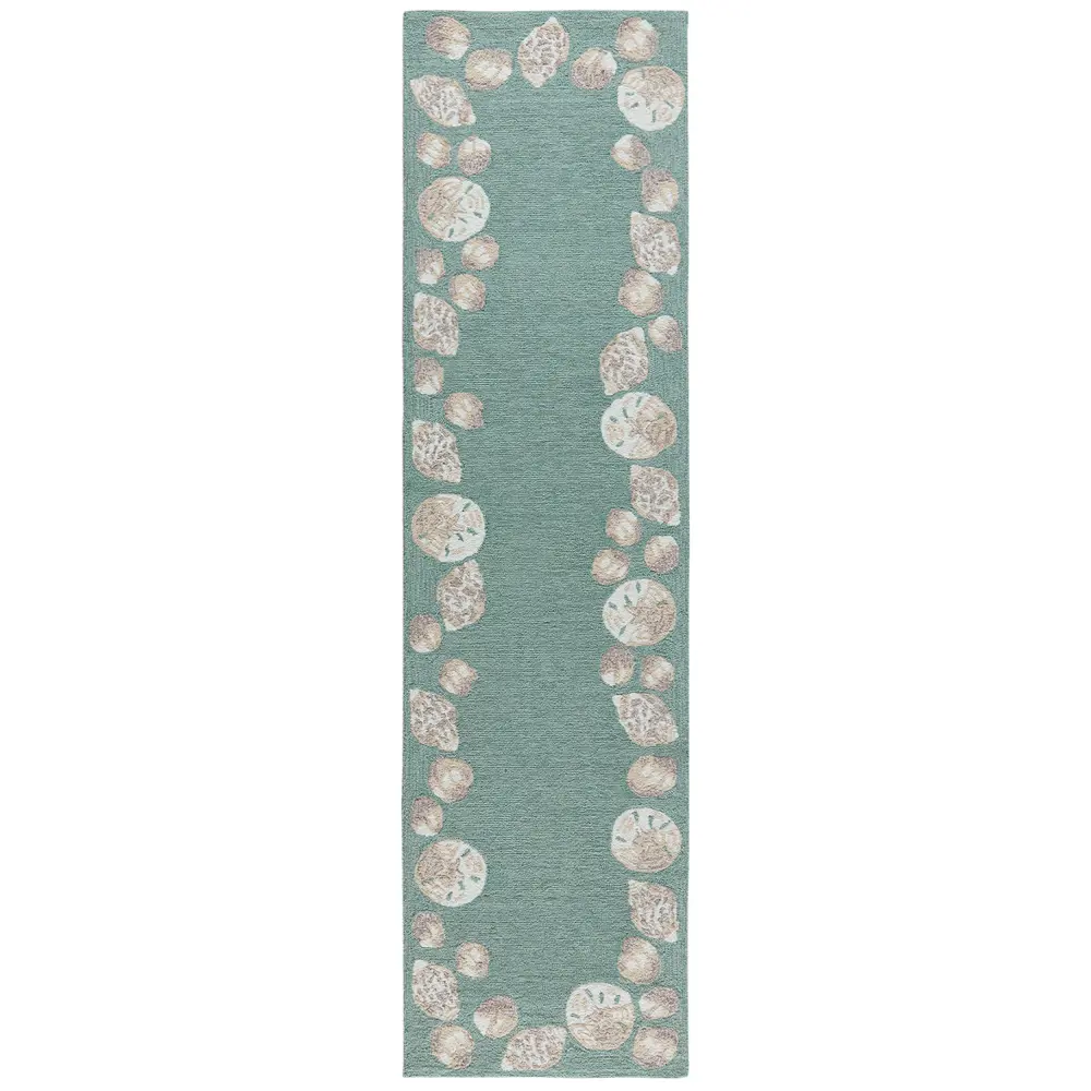 Liora Manne Capri Seashell Border Indoor/Outdoor Area Rug Aqua 2' x 8'