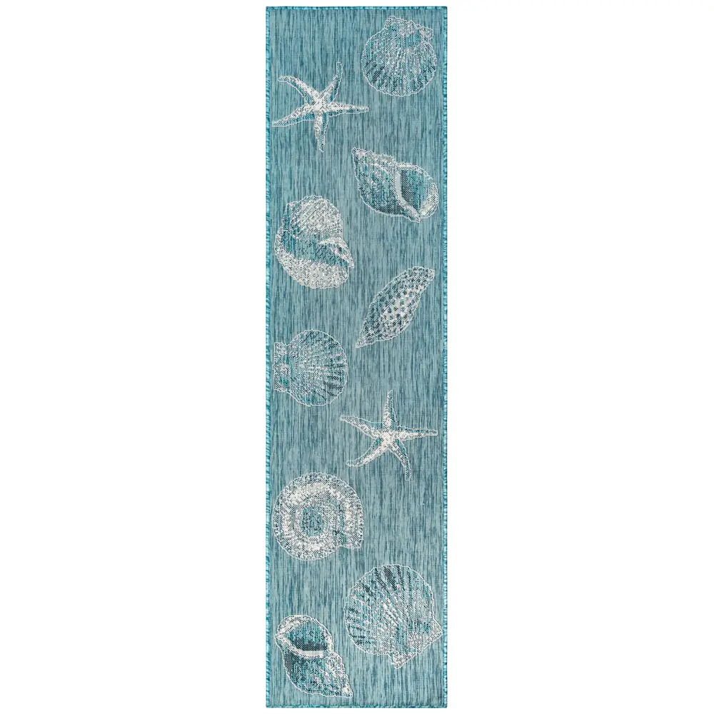 Liora Manne Carmel Shells Indoor/Outdoor Area Rug Aqua 1'11
