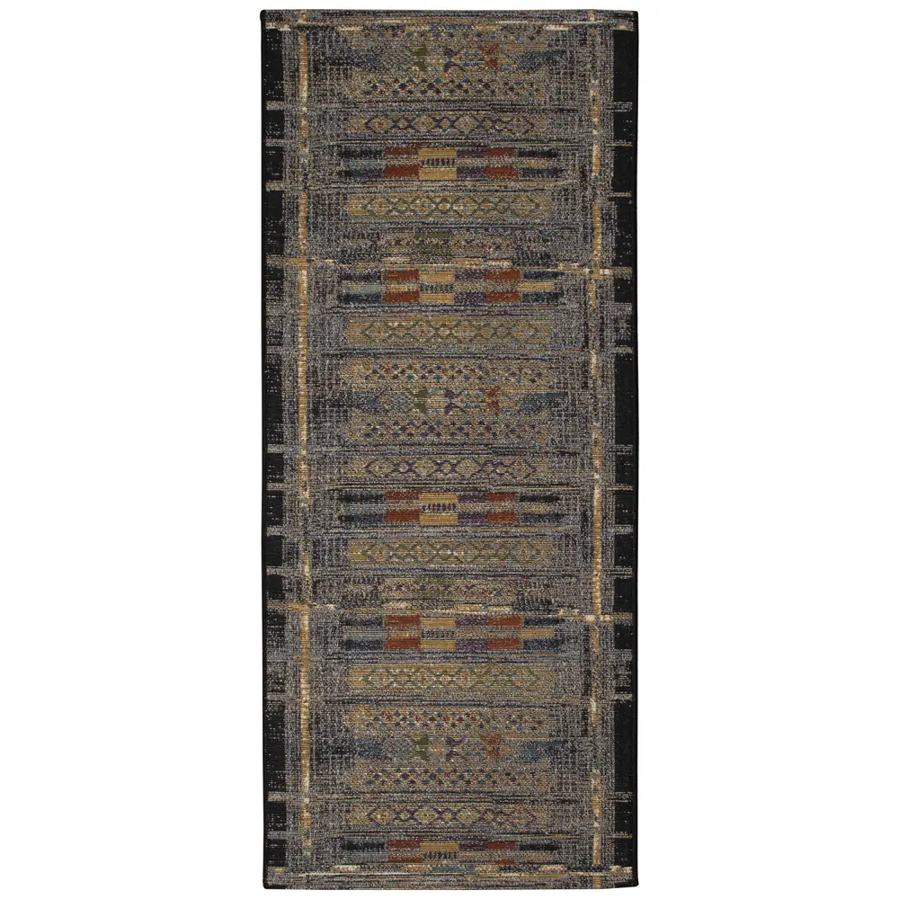 Liora Manne Esencia Tribal Stripe Indoor/Outdoor Mat Black 1'11