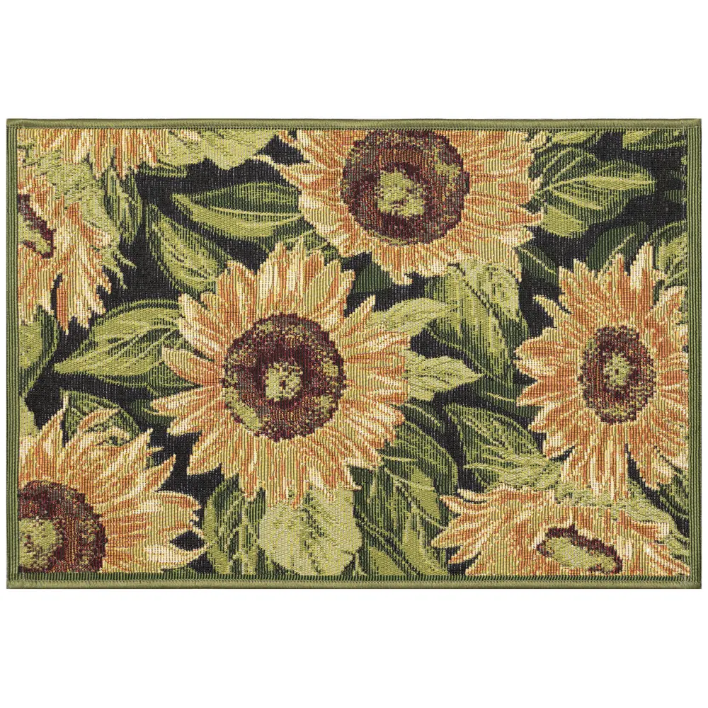 Liora Manne Esencia Sunflowers Indoor/Outdoor Mat Black 2' x 2'10