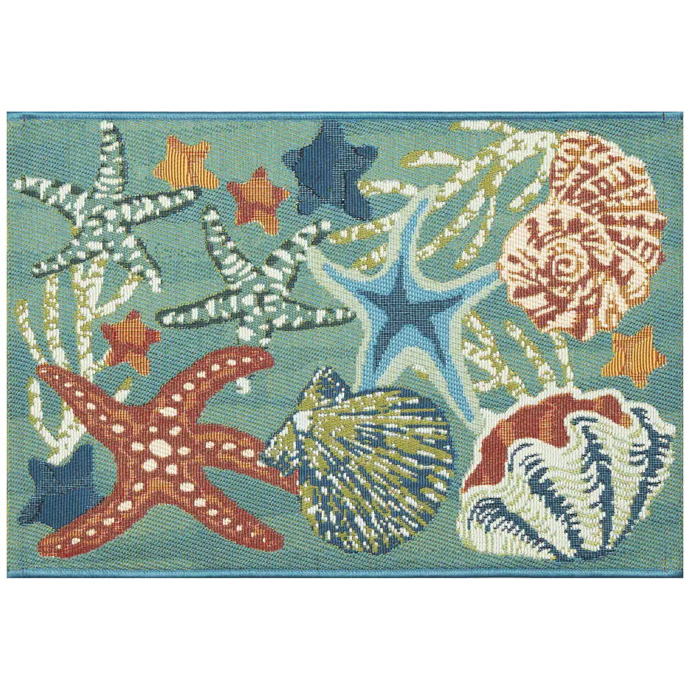 Liora Manne Esencia Starfish Song Indoor/Outdoor Mat Aqua 2' x 2'10