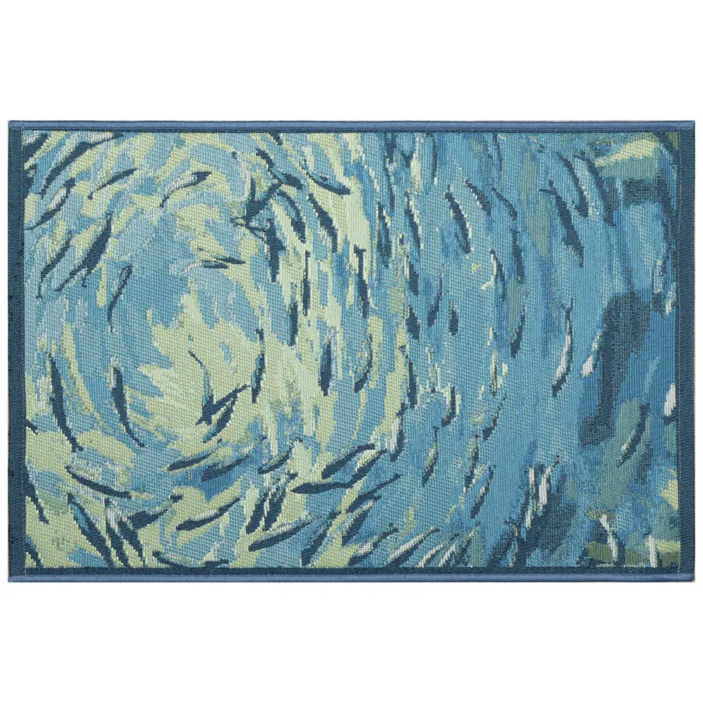 Liora Manne Esencia Fish To Go Blue Indoor/Outdoor Mat Blue 2'5