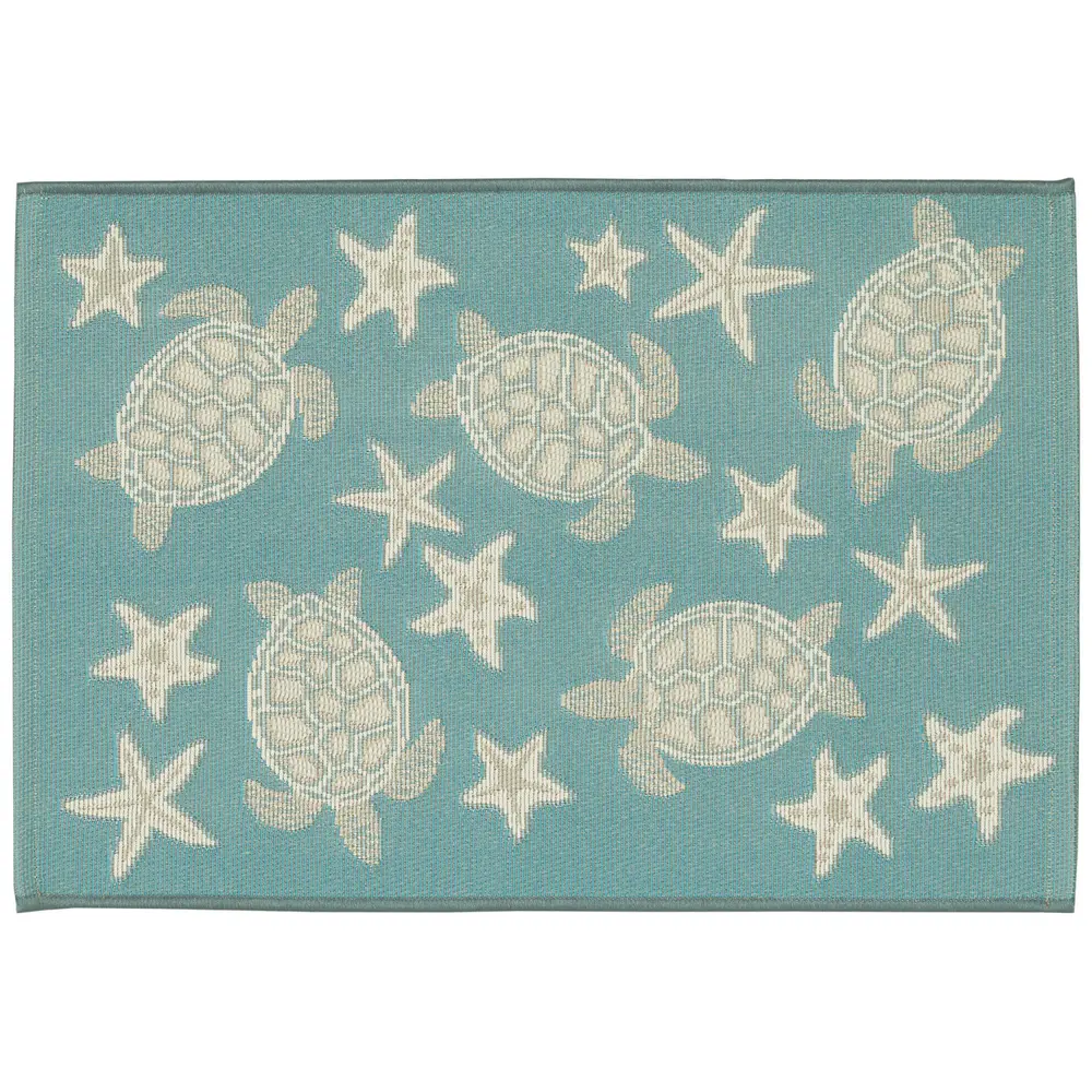 Liora Manne Esencia Turtle And Stars Indoor/Outdoor Mat Aqua 2' x 2'10
