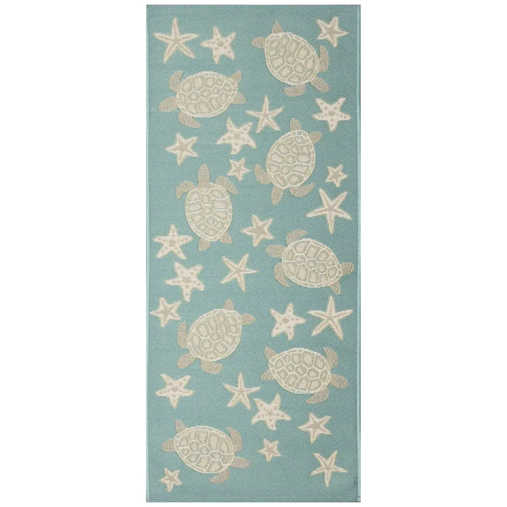 Liora Manne Esencia Turtle And Stars Indoor/Outdoor Mat Aqua 1'11
