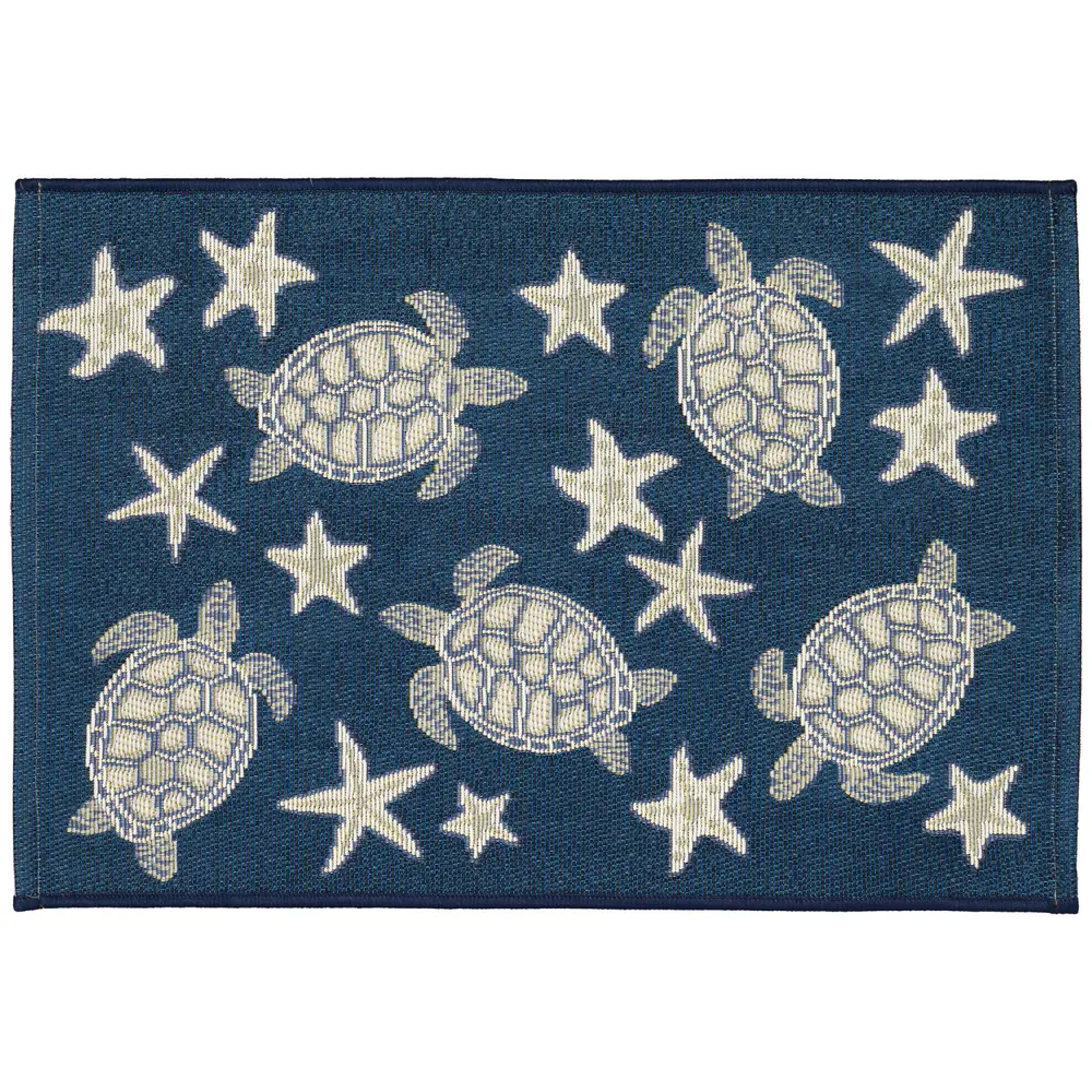 Liora Manne Esencia Turtle And Stars Indoor/Outdoor Mat Navy 2' x 2'10