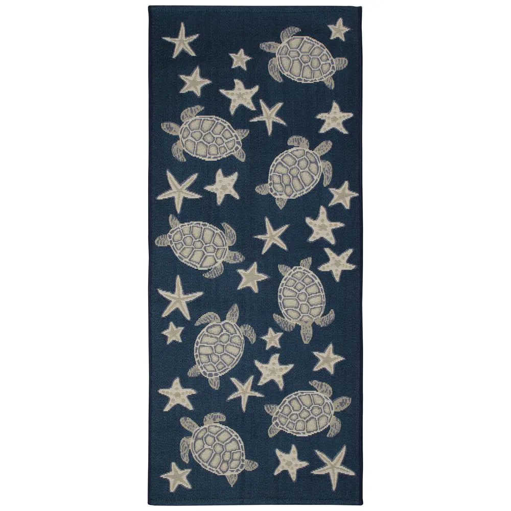 Liora Manne Esencia Turtle And Stars Indoor/Outdoor Mat Navy 1'11