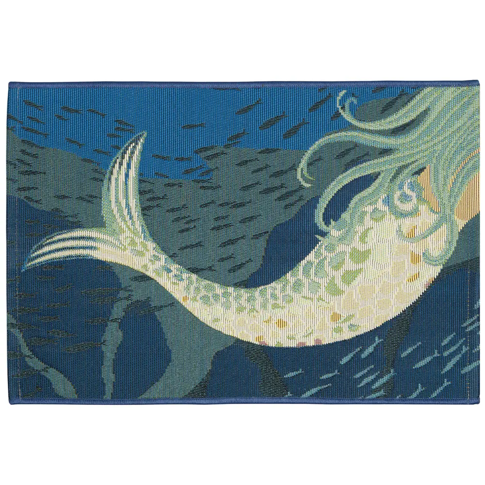 Liora Manne Esencia Mermaids Are Real Indoor/Outdoor Mat Ocean 2' x 2'10
