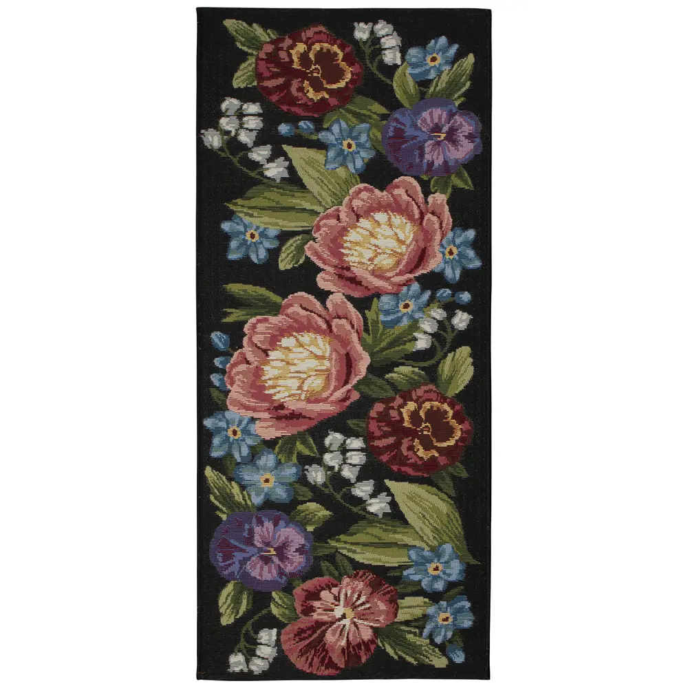 Liora Manne Esencia Secret Garden Indoor/Outdoor Mat Black 1'11