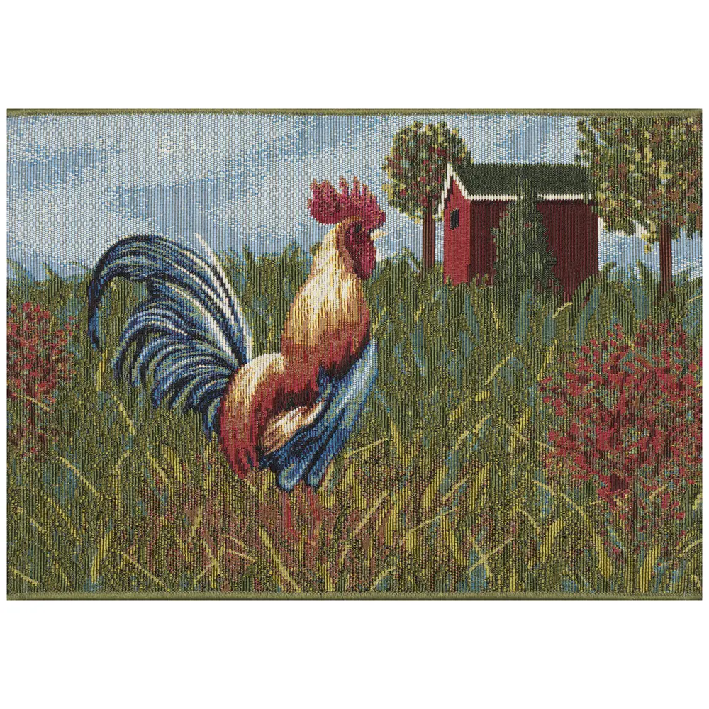 Liora Manne Esencia Rooster Farm Indoor/Outdoor Mat Blue 2' x 2'10