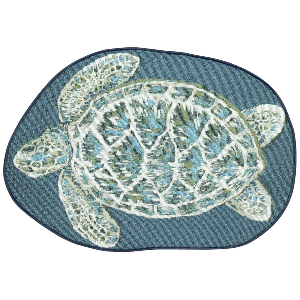 Liora Manne Esencia Seaturtle Indoor/Outdoor Mat Blue 3'3