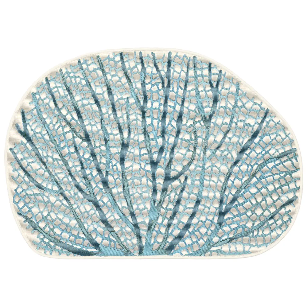 Liora Manne Esencia Coral Fan Indoor/Outdoor Mat Aqua 3'3
