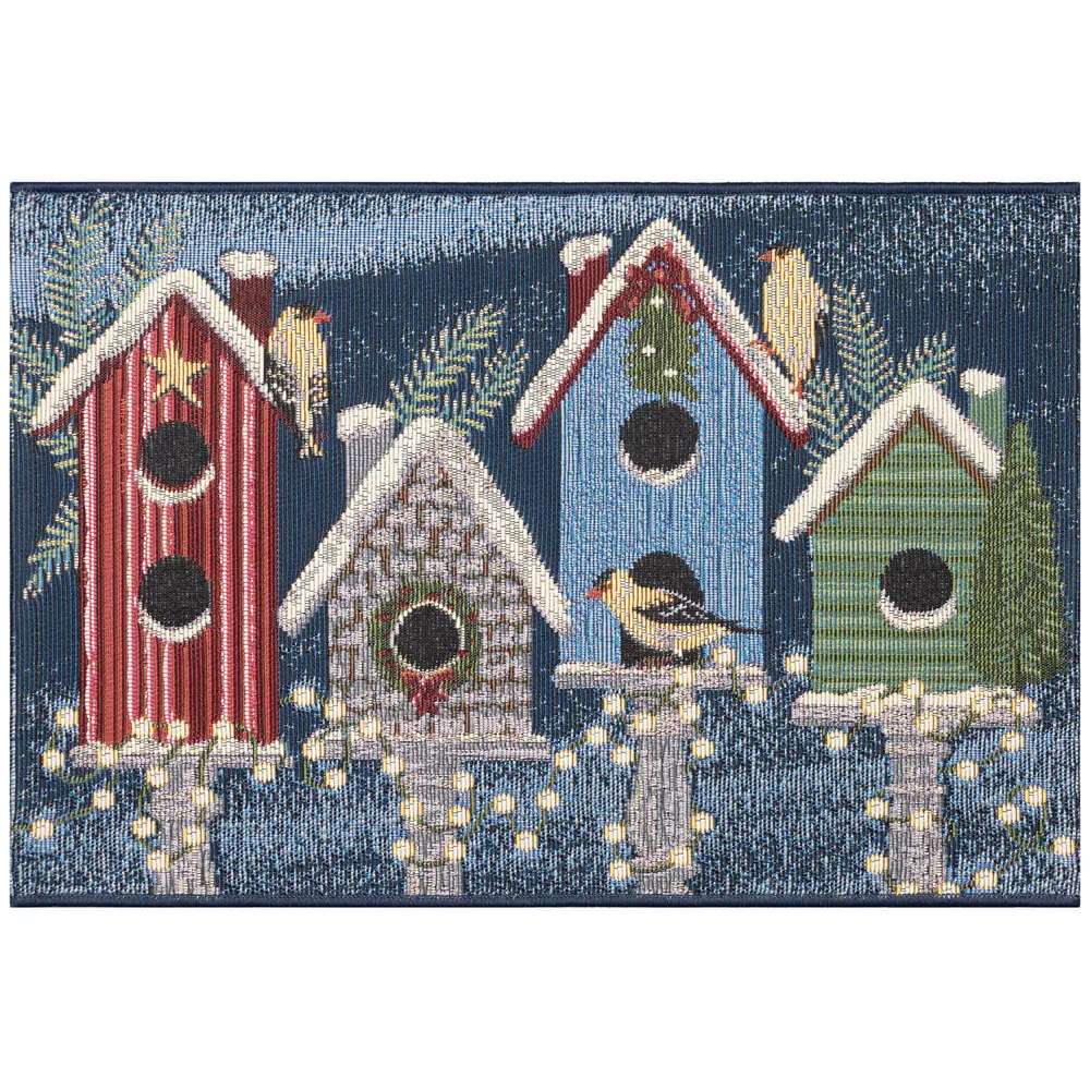 Liora Manne Esencia Birdhouse Holiday Indoor/Outdoor Mat Navy 2' x 2'10