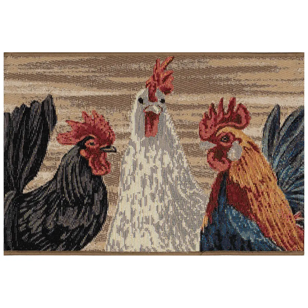 Liora Manne Esencia Three Roosters Indoor/Outdoor Mat Natural 2'5