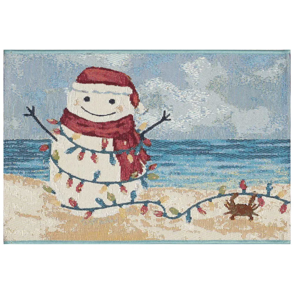 Liora Manne Esencia Beach Snowman Indoor/Outdoor Mat Ocean 2' x 2'10