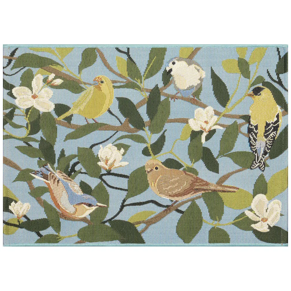 Liora Manne Esencia Floral Finches Indoor/Outdoor Mat Blue 2' x 2'10