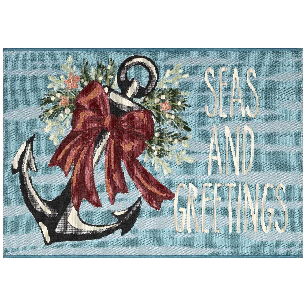 Liora Manne Esencia Seas And Greetings Indoor/Outdoor Mat Ocean 2'5