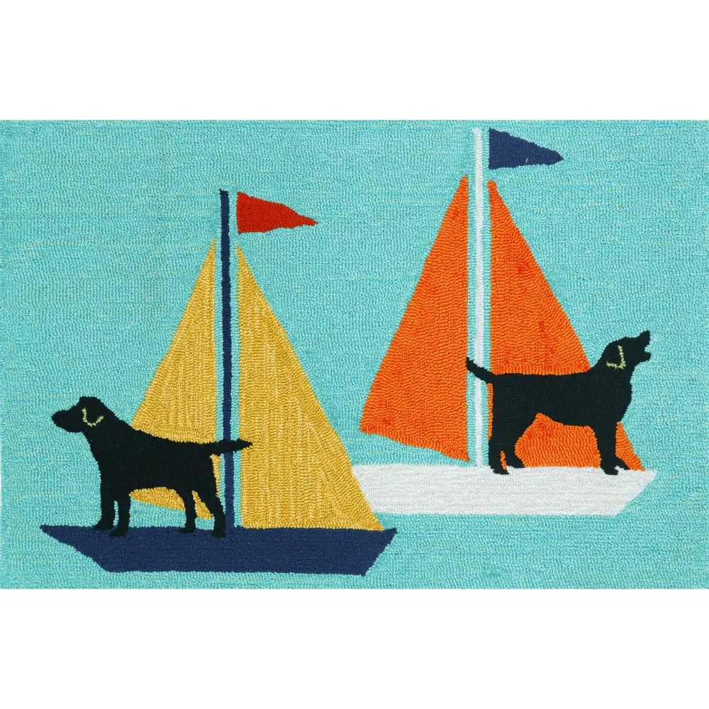 Liora Manne Frontporch Sailing Dog Indoor/Outdoor Mat Blue 2' x 3'