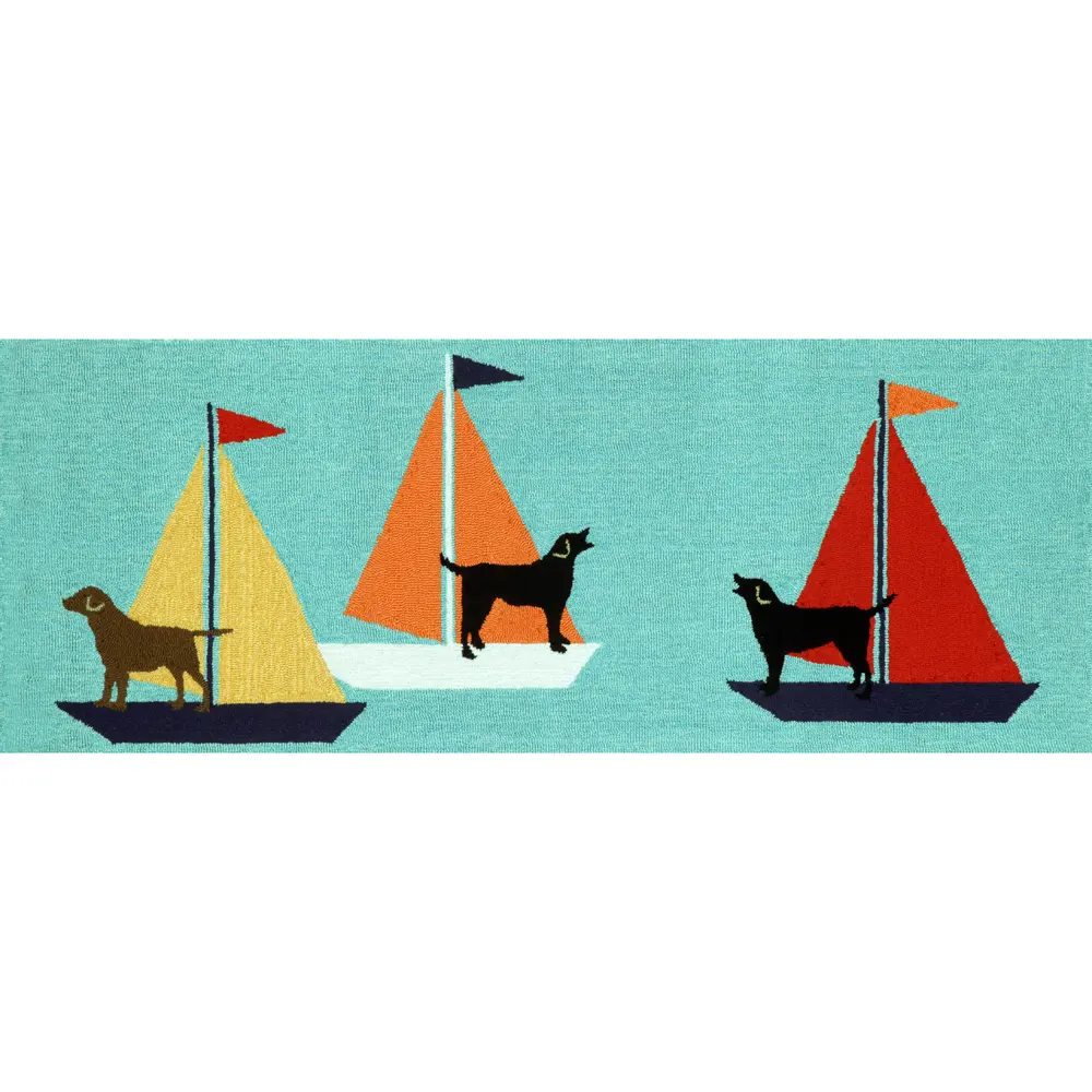 Liora Manne Frontporch Sailing Dog Indoor/Outdoor Mat Blue 2' x 5'
