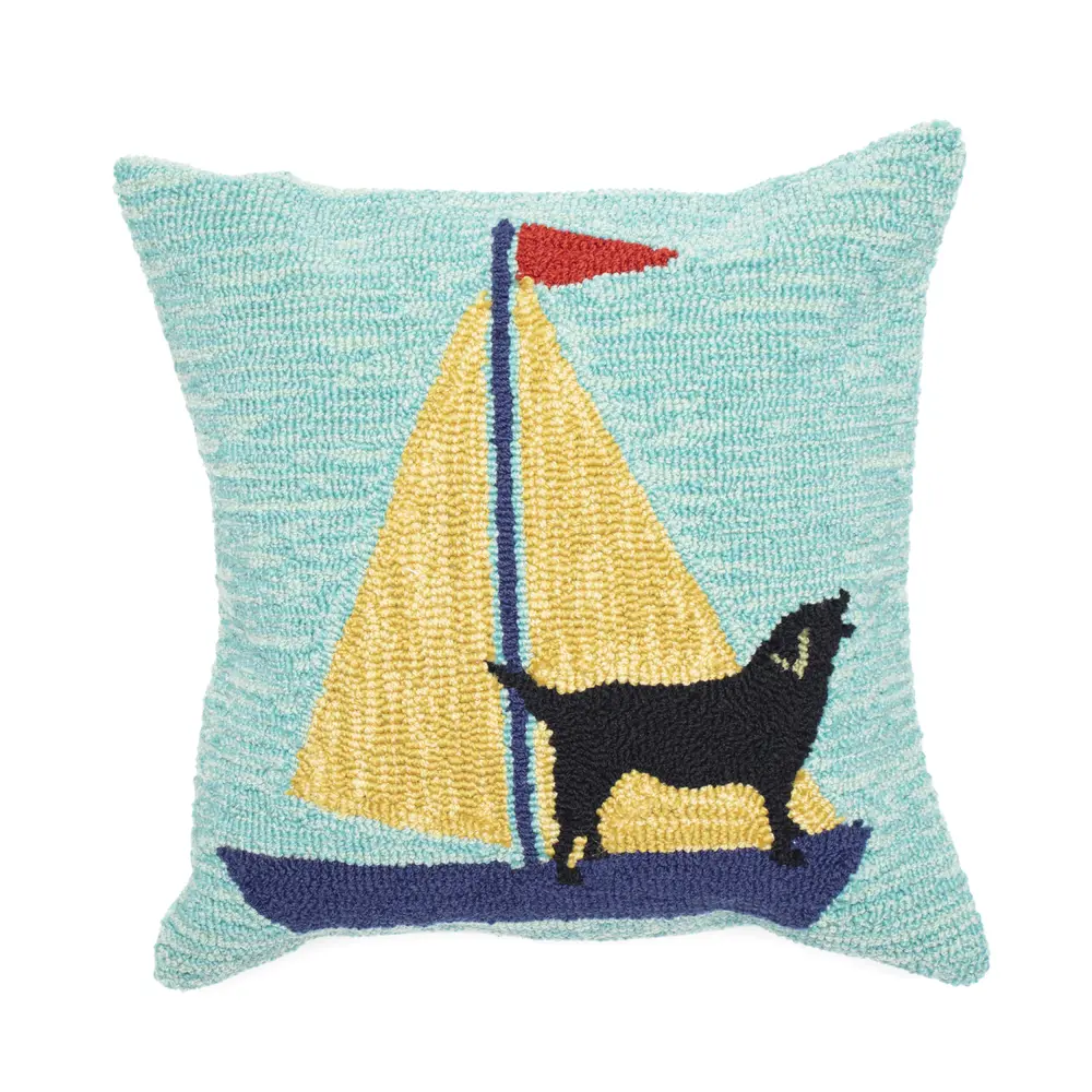 Liora Manne Frontporch Sailing Dog Indoor/Outdoor Pillow Yellow 18