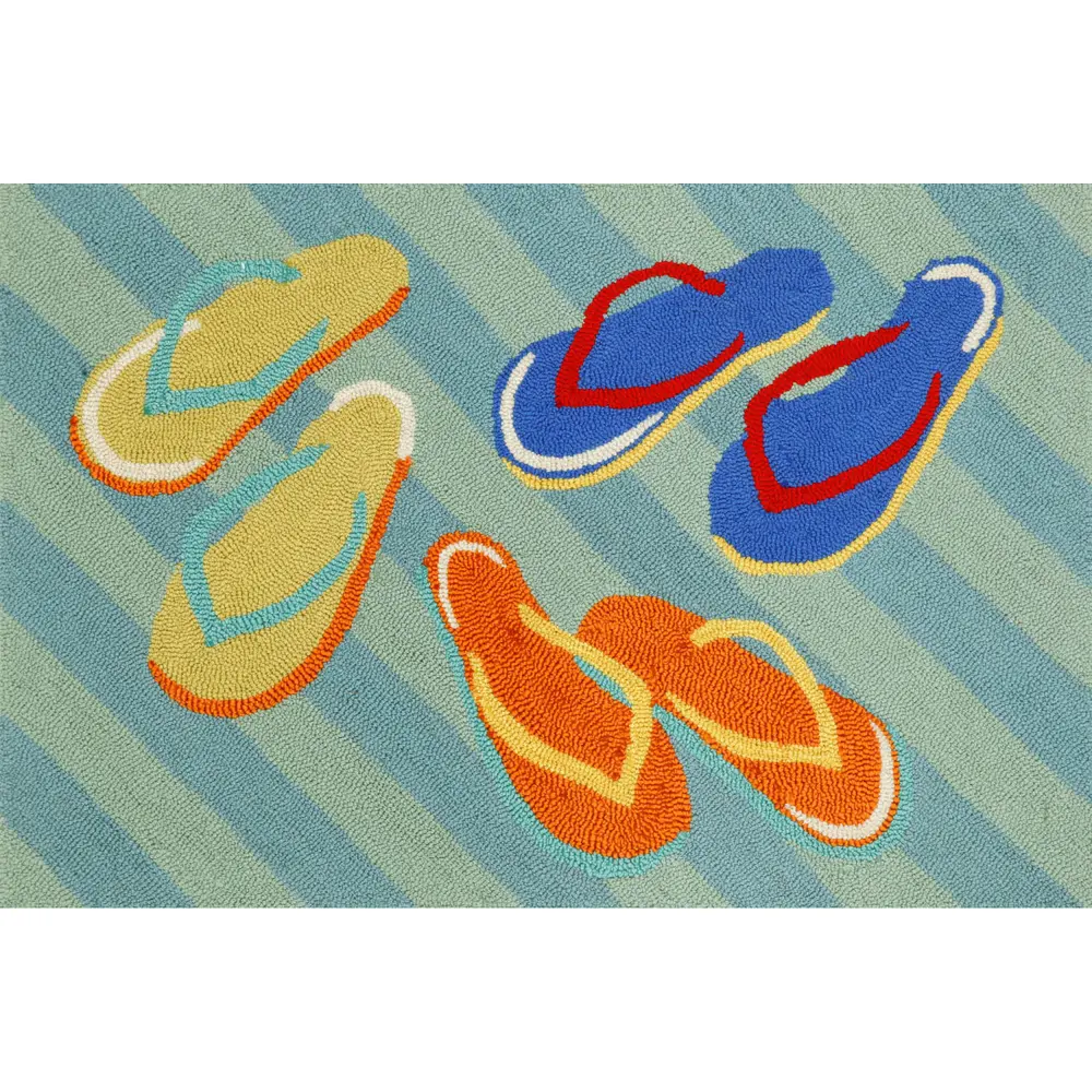 Liora Manne Frontporch Flip Flops Indoor/Outdoor Mat Blue 2'6