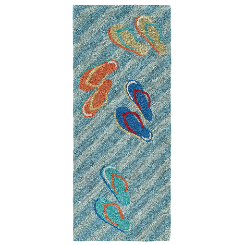 Liora Manne Frontporch Flip Flops Indoor/Outdoor Mat Blue 2' x 5'