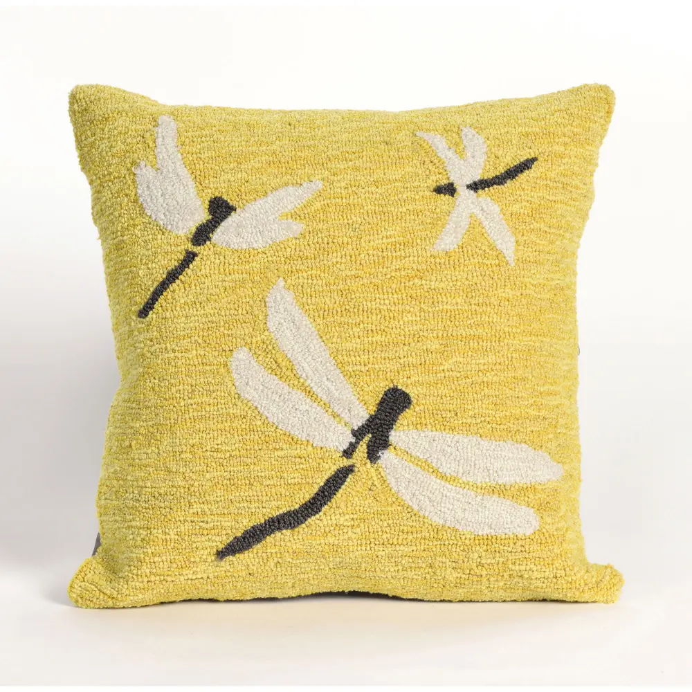 Liora Manne Frontporch Dragonfly Indoor/Outdoor Pillow Yellow 18