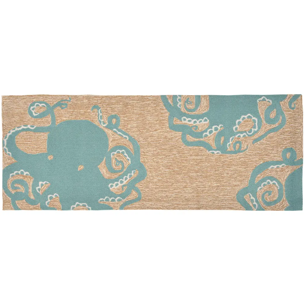 Liora Manne Frontporch Octopus Indoor/Outdoor Mat Aqua 2' x 5'