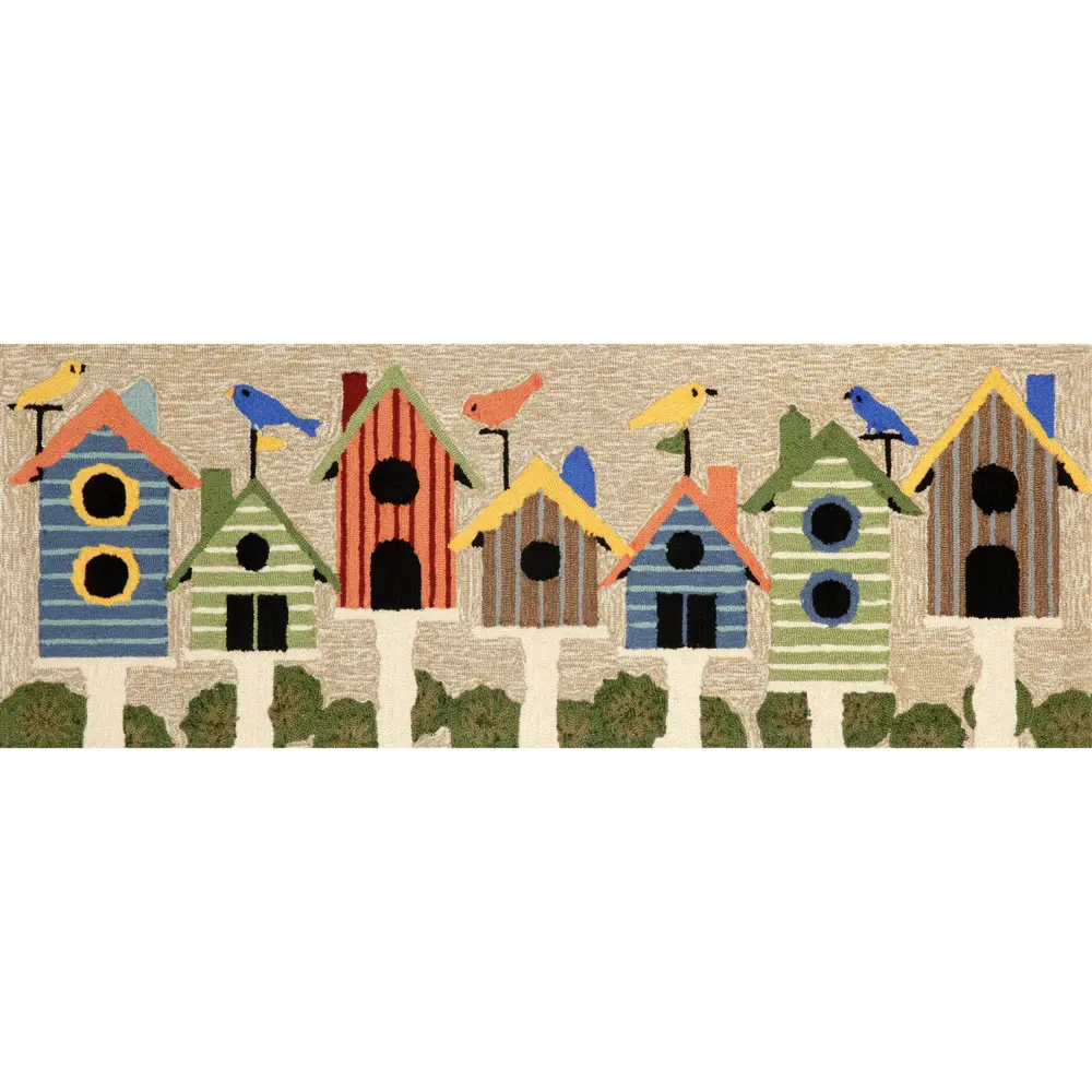 Liora Manne Frontporch Birdhouses Indoor/Outdoor Mat Multi 2' x 5'