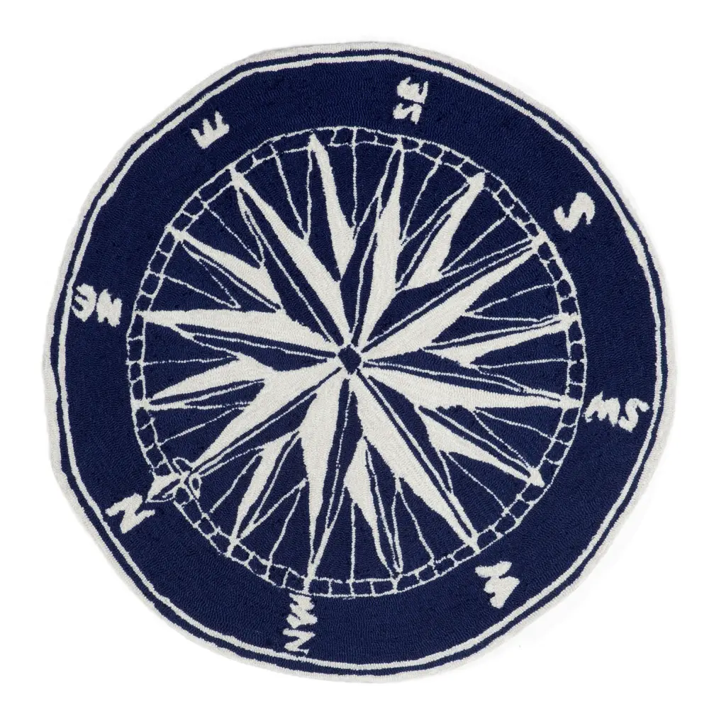 Liora Manne Frontporch Compass Indoor/Outdoor Mat Navy 3' Round